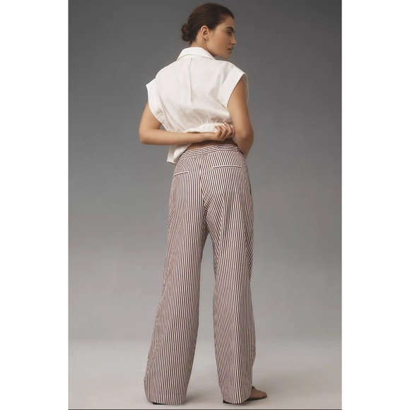 NWT Rag & Bone Lacey Stripe Cotton Poplin Pant Wide Leg Trousers Brown White 00 - Picture 2 of 12